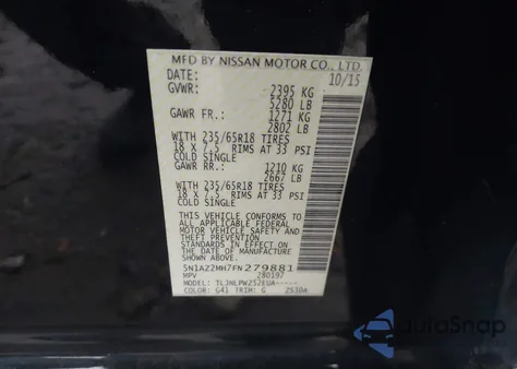2015 Nissan Murano S from USA, damaged, VIN 5N1AZ2MH7FN279881
